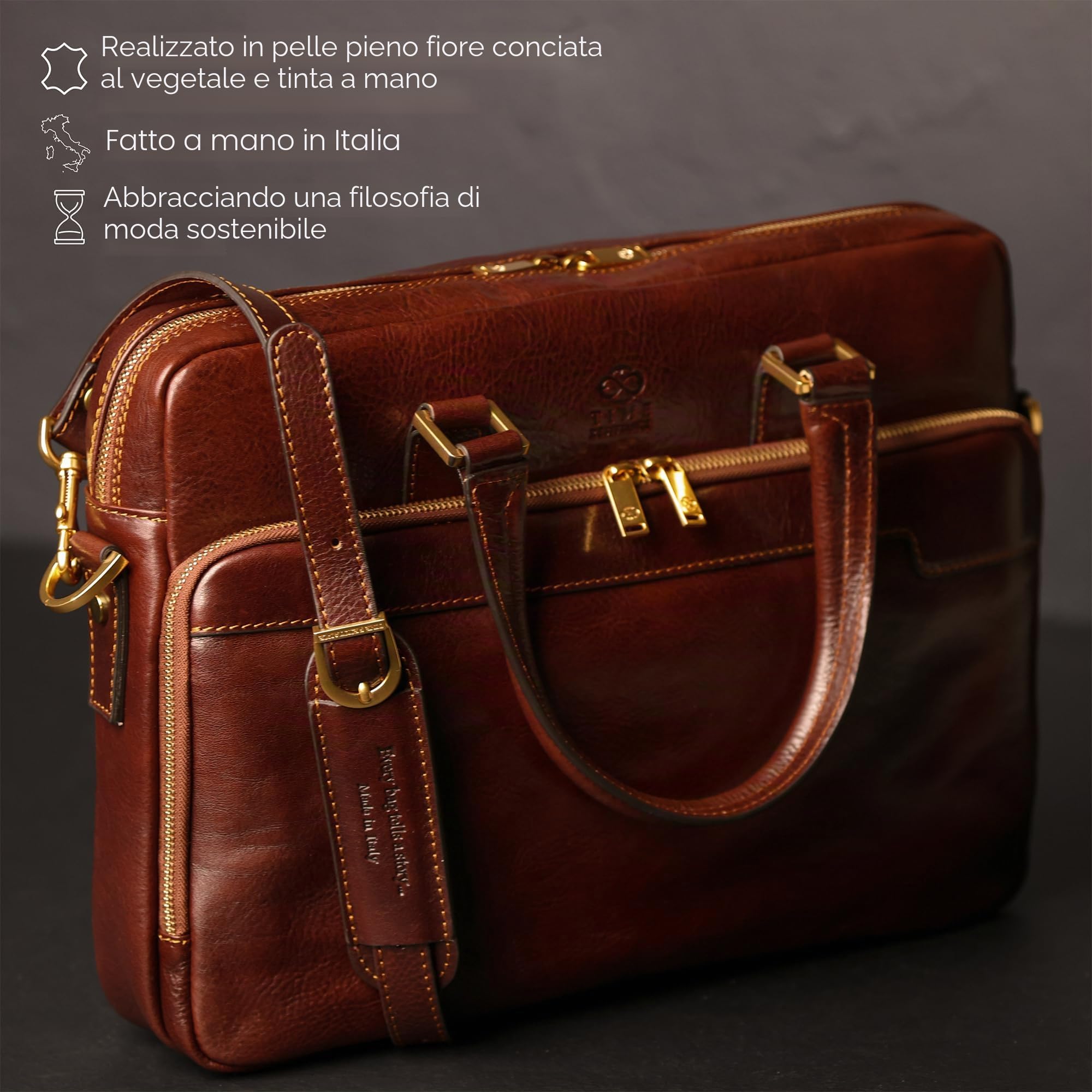 Time Resistance Ventiquattrore Uomo Fatta a Mano in Italia da Esperti Artigiani – Borsa Porta PC Donna con Chiusura a Scatto – Borsa in Pelle da Portare a Mano o a Tracolla