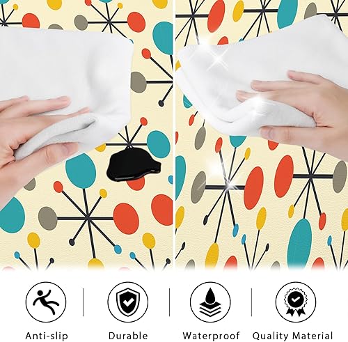 Miniatura 5 de Juego de 2 alfombras de cocina atómicas modernas de mediados de siglo, color amarillo, retro, para decoración de cocina, antifatiga, acolchadas,