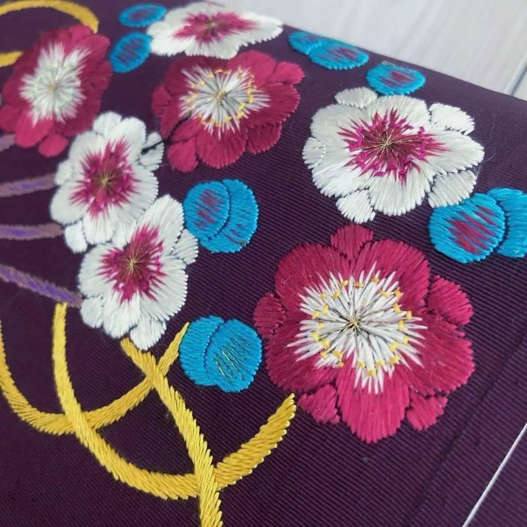 塩瀬　名古屋帯　花模様　刺繍 塩瀬 名古屋帯 花模様 刺繍
