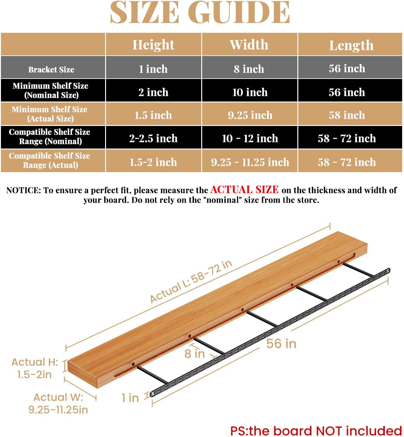 2pcs Floating Shelf Bracket Heavy Duty,Decorative Floating Shelf Hardware Hidden Black Metal Fireplace Mantel Brackets (56"X8"X1.0" with Tools)