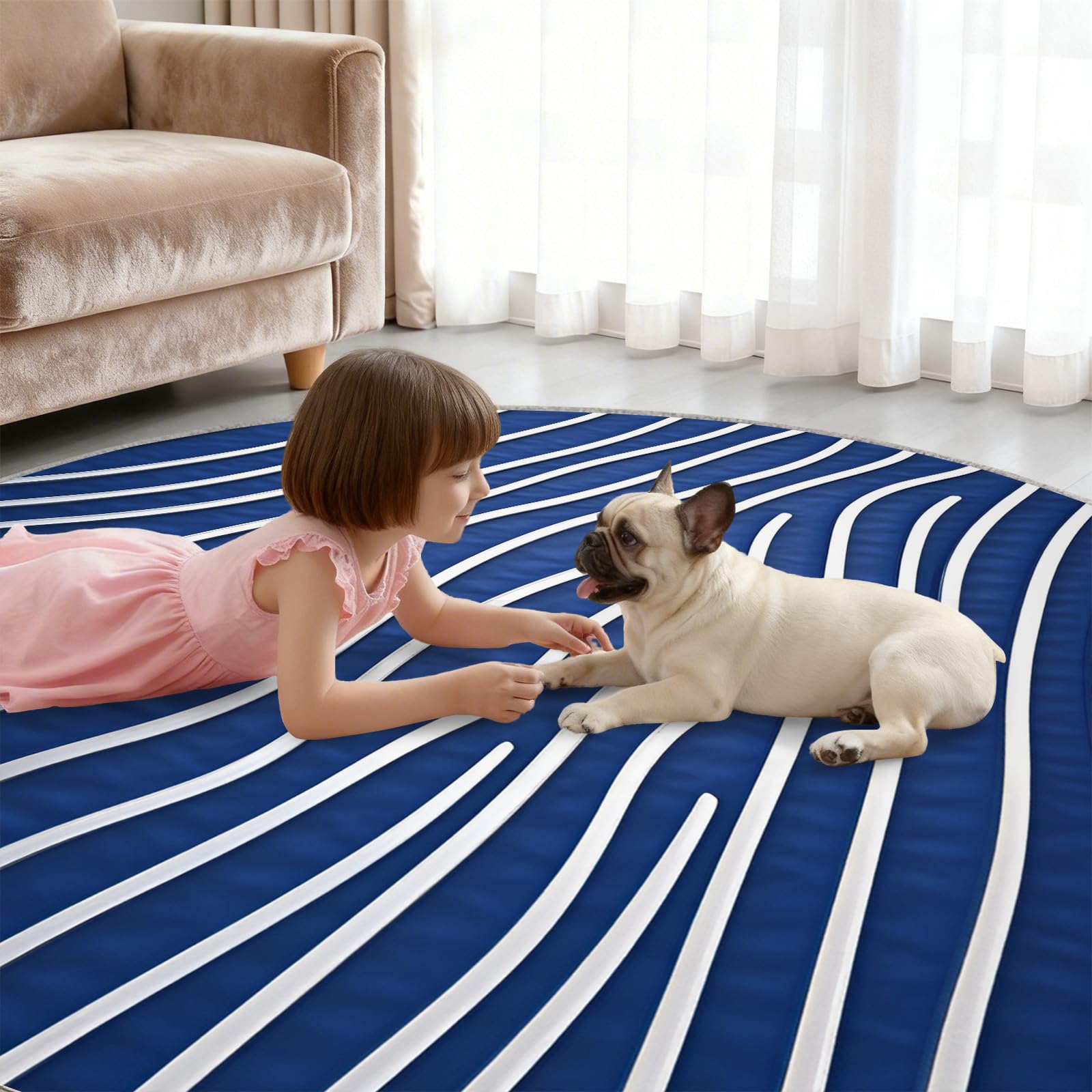Tapis rond à rayures incurvées de 0,9 m