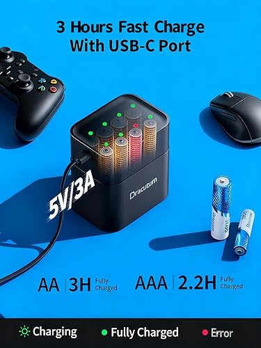 Miniatura 4 de Baterías recargables AA y AAA con cargador, 4 pilas AA de 3600 mWh 4AAA de litio de 1300 mWh con alta potencia de 1.5 V, más de 2000 ciclos,