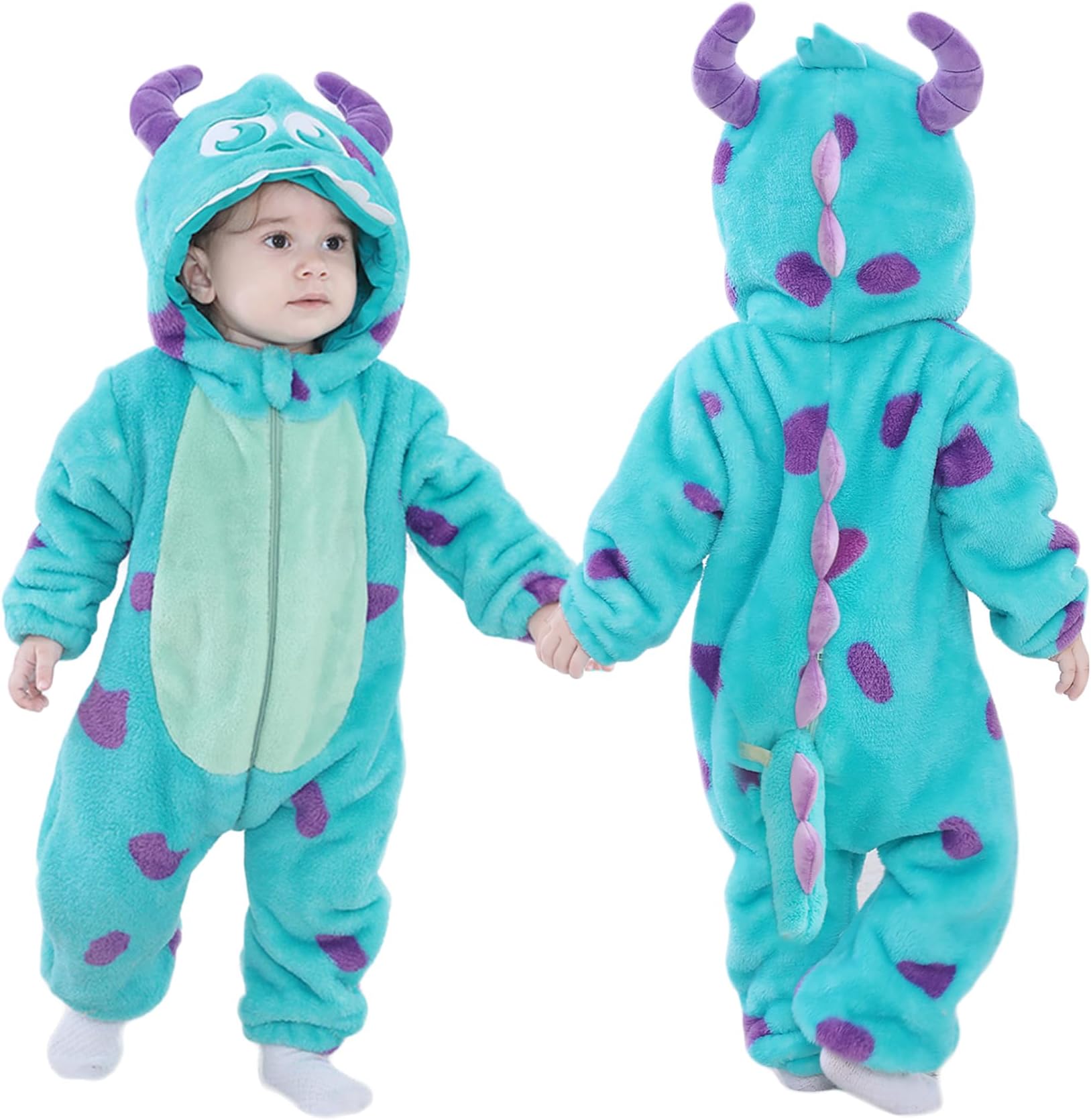 Unisex Baby Flannel Romper Animal Onesie Costume Hooded Cartoon Outfit