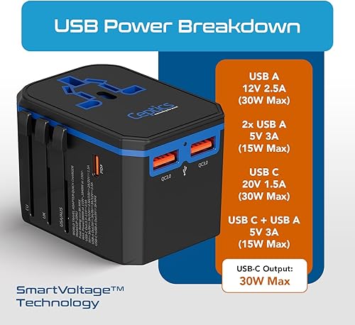 Vista 102 de Ceptics Juego de 2 adaptadores de viaje para Italia, Europa, con 2 entradas USB + enchufe de EE. UU., tipo L y tipo C, ultra compacto, conexión a