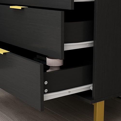 Miniatura 8 de AIEGLE Aparador buffet con 3 cajones y 2 puertas para cocina, armario de entrada con patas de metal dorado, negro (62.9 pulgadas de largo x 15.7