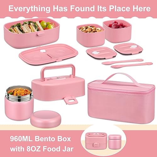 Miniatura 4 de Pawtong Lonchera Bento con termo de sopa de 8 onzas, contenedor de comida sostenible para niños, a prueba de fugas, con bolsa de almuerzo, tarro de