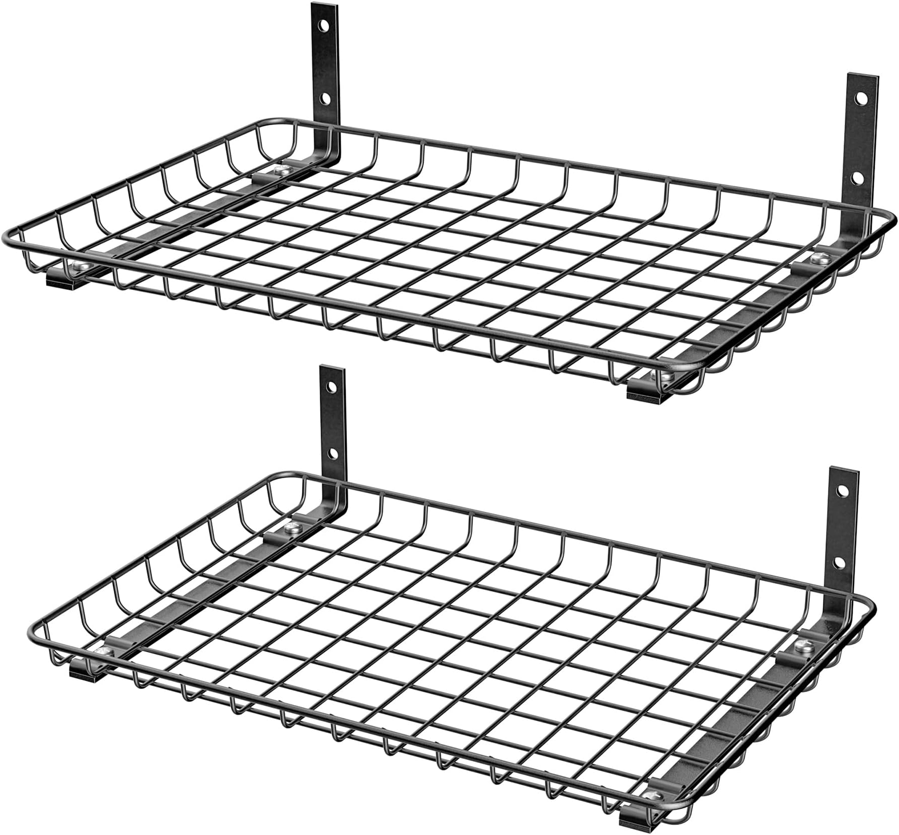 EVERHANGER ガレージウォールシェルフ 12x18インチ 壁取り付け収納棚 メタルシェルフラック 高耐久 ウォールオーガナイザー 2パック ブラック