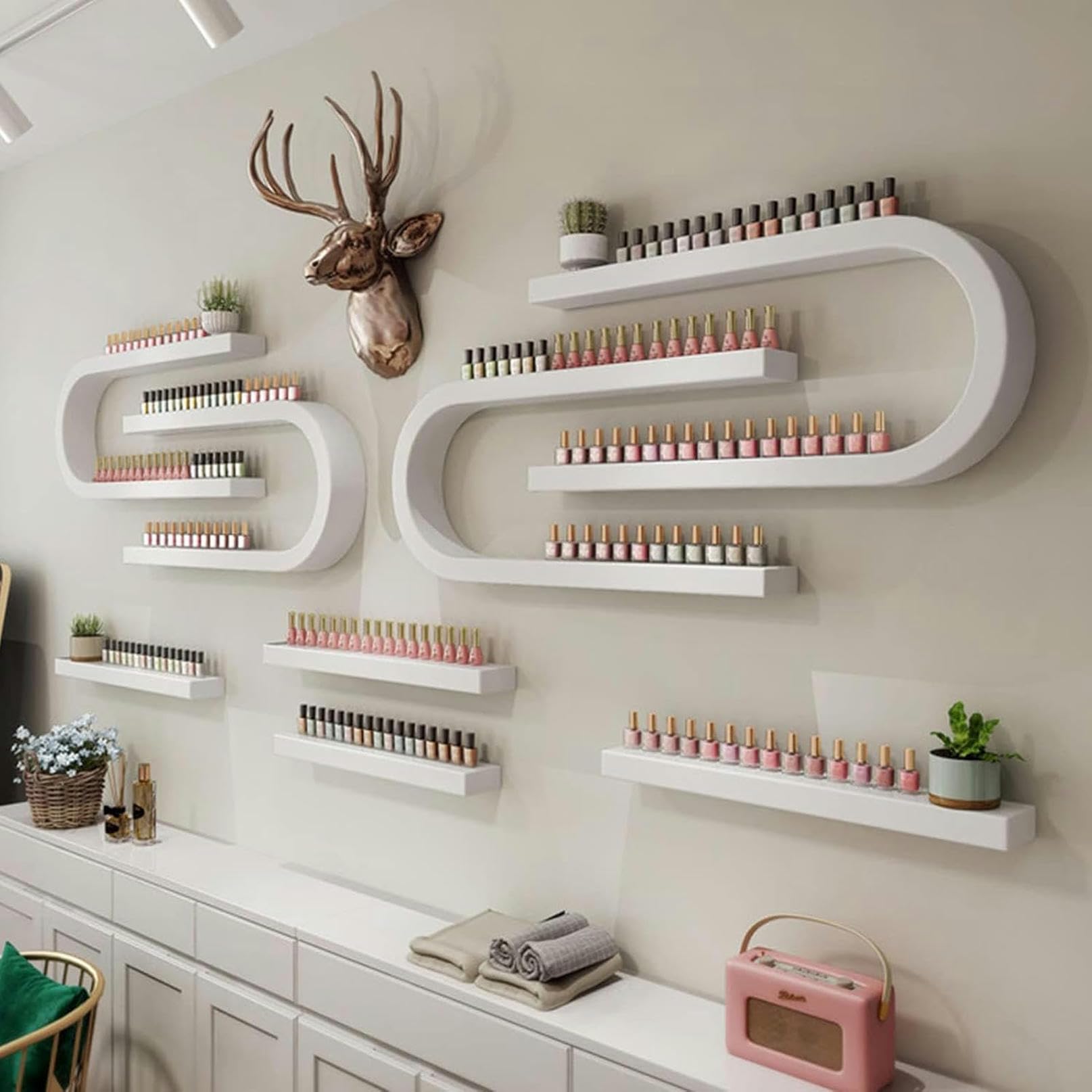 Portaoggetti a Forma di U per Oli Essenziali e profumi, Organizer da Parete per smalti, Organizer Multifunzionale per saloni di Bellezza e Centri estetici, Porta smalti (Bianco, 8)