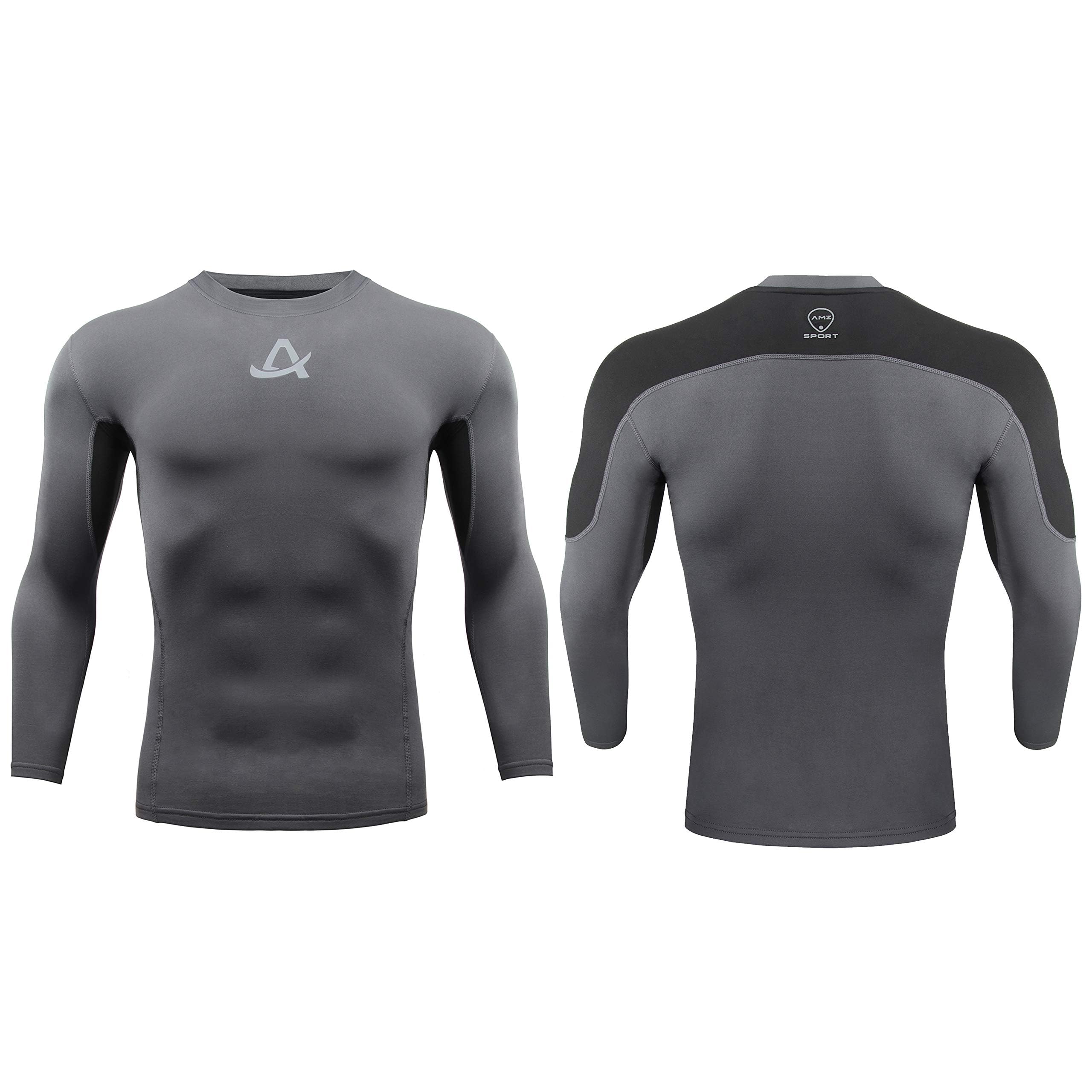 AMZSPORT Camicia a Compressione da Uomo, Maglietta a Maniche Lunghe Cool Dry Layer Fitness Top