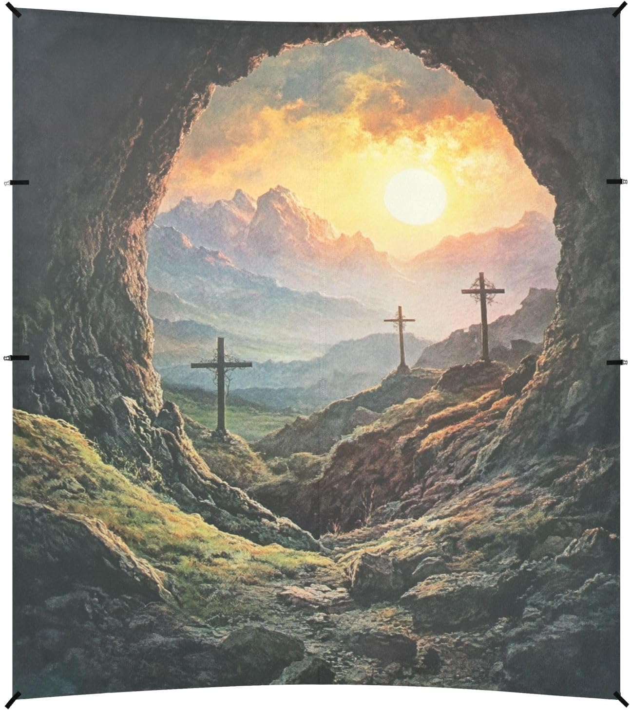 ALAZA Easter Cross Sunrise Beach Tent Sun Shelter UPF50+ Protection Beach Shade Canopy w/ 4 Sandbags for Outdoor Camping, Fishing, Backyard Fun, Picnic, 10x9 ft