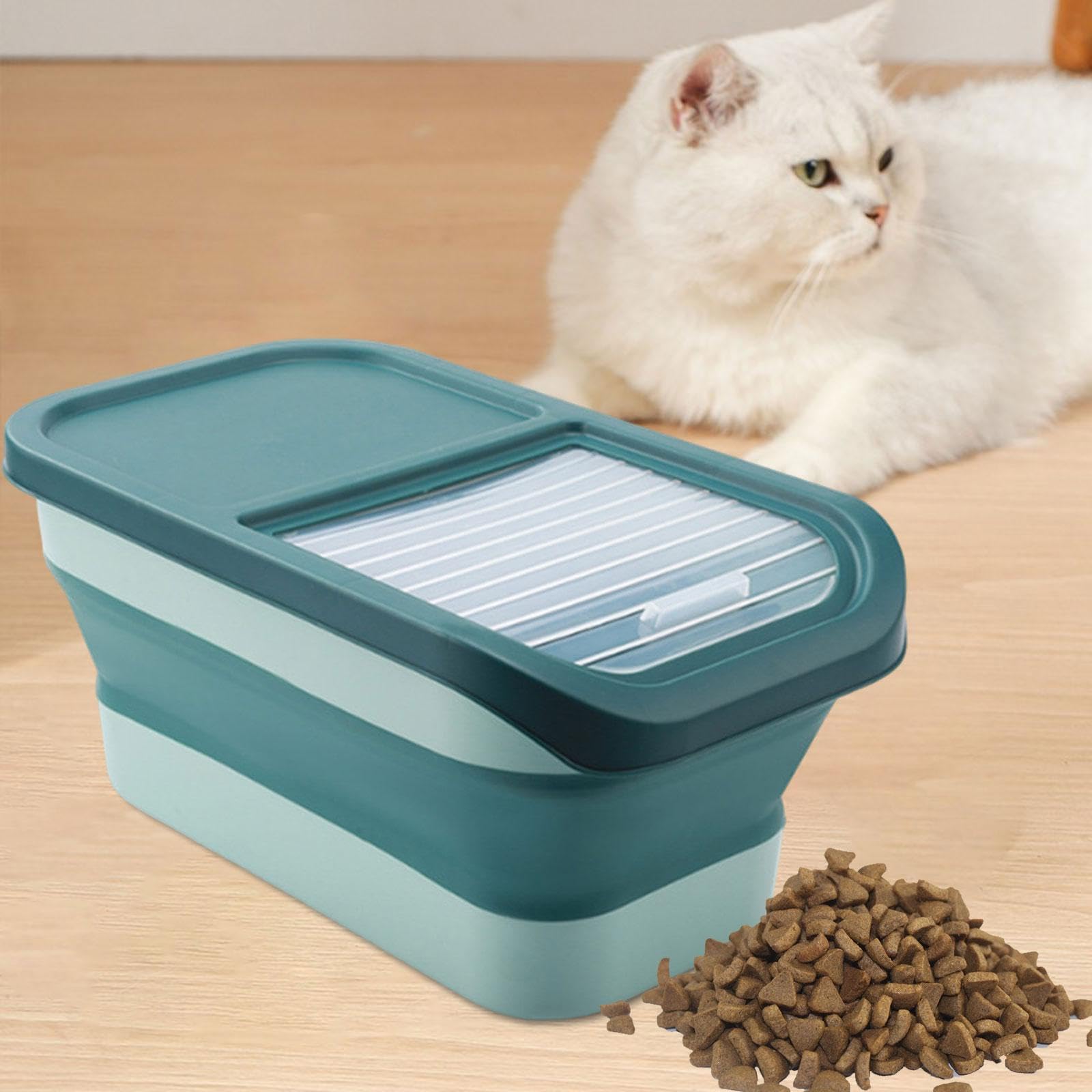 Pet Food Lagerbehälter Getreideversiegelte Vorratsdose Faltbarer Tierfutterspender Korndose mit Stabilem Klappdeckel Und Messbecher Aus Nachhaltigem K, GRÜN