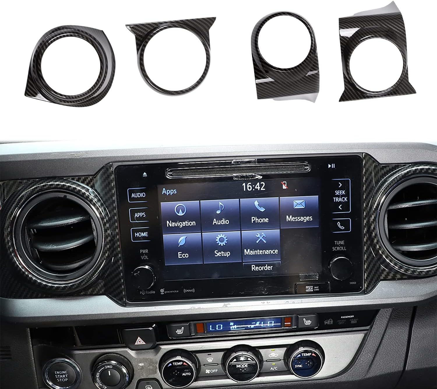 Car Accessories for Toyota Tacoma 2016 2017 2018 2019 2020 2021 2022 2023 Dashboard Central Console Air Conditioning Vent Frame Cover Trim 4pcs (Carbon Fiber Color)