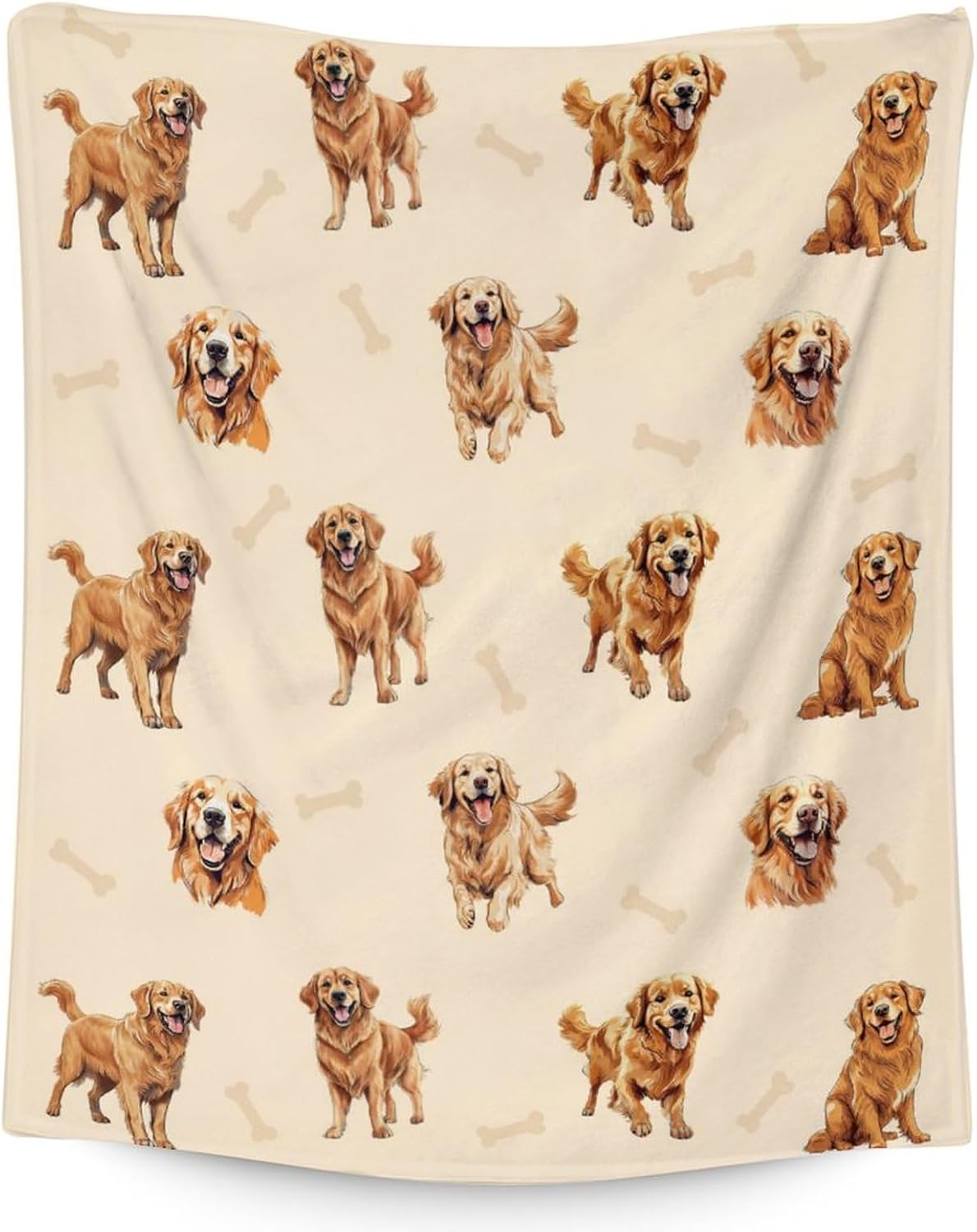Golden Retriever Blanket - 50x60 Inches Size for Teen - Soft Fluffy Throw for Living Room Decorative - Beige Cute Fuzzy Gifts