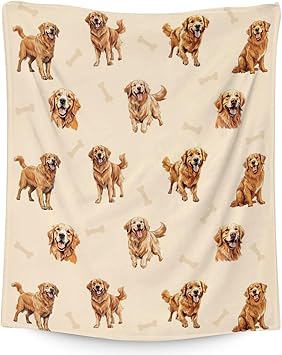 Golden Retriever Blanket - 50x60 Inches Size for Teen - Soft Fluffy Throw for Living Room Decorative - Beige Cute Fuzzy Gifts