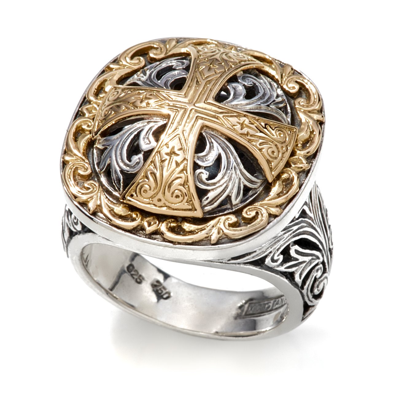 Konstantino Women's Sterling Silver, Diamond & 18k Gold Maltese Cross Hammered Ring