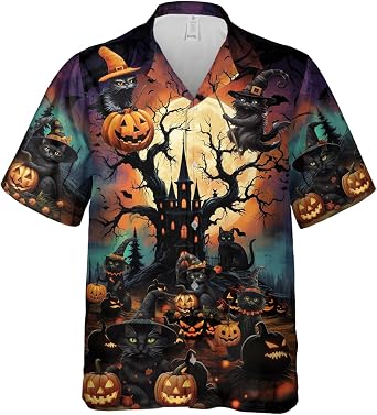 Mens Goth Hawaiian Shirts - Halloween Button Down Mens Hawaiian Shirts Set 55