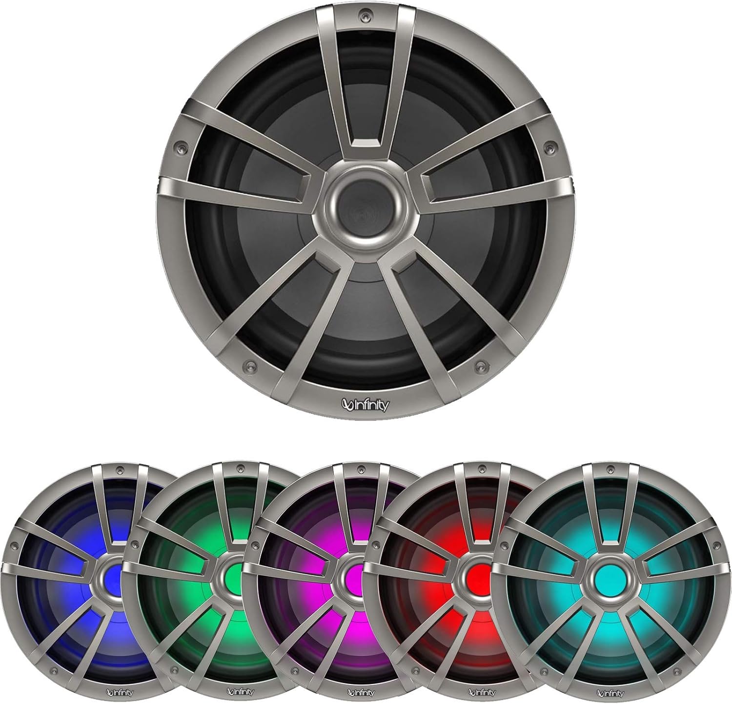 Bluetooth Digital Media Marine Audio Receiver, 4X 6.5 225W Waterproof Boat RGB LED Coaxial Titanium Speakers, 10" RGB LED Titanium Subwoofer, 5 Channel Amp W/Kit, Antenna, USB/AUX Adapter, Wire