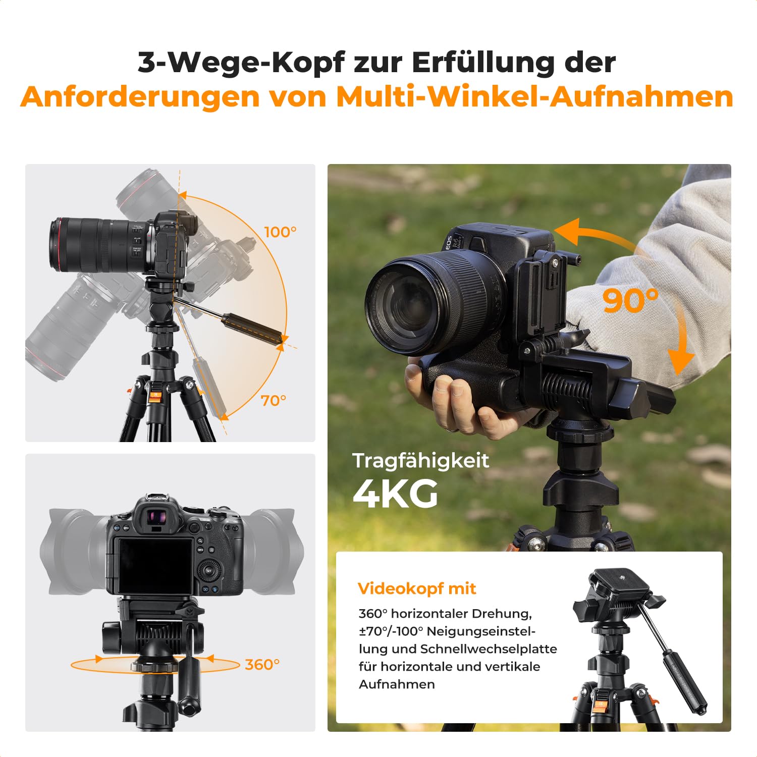 K&F Concept Schwarz 196cm Kamera Stativ – Bild 4