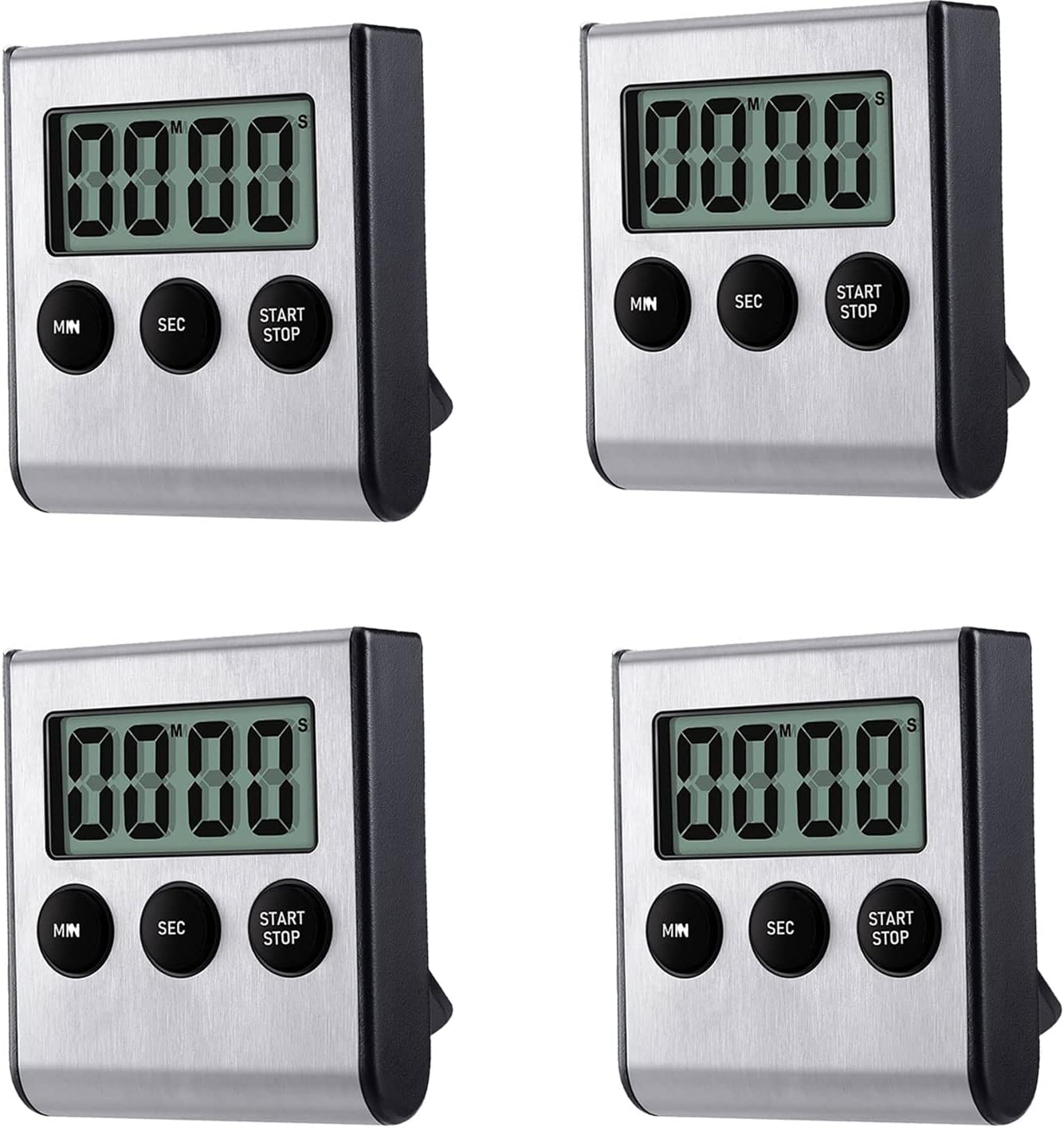 4 Pack Digital Kitchen Timer Magnet, Stainless Steel Cooking Timers with Alarm. Magnetic Countdown Timer for Kitchen Cooking, Baking,Sports Games (AAA Battery Included)