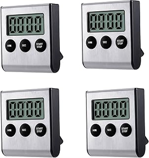 4 Pack Digital Kitchen Timer Magnet, Stainless Steel Cooking Timers with Alarm. Magnetic Countdown Timer for Kitchen Cooking, Baking,Sports Games