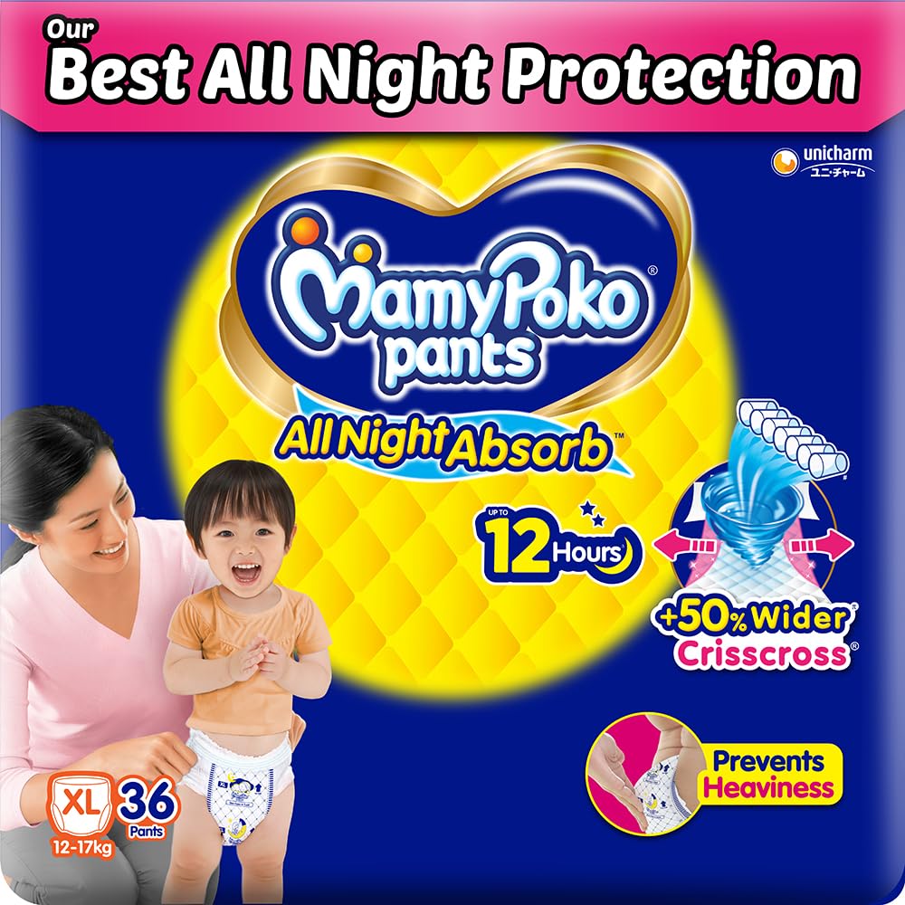 MamyPoko Pants All Night Absorb Baby Diapers, X-Large (XL), 36 Count 12-17 kg