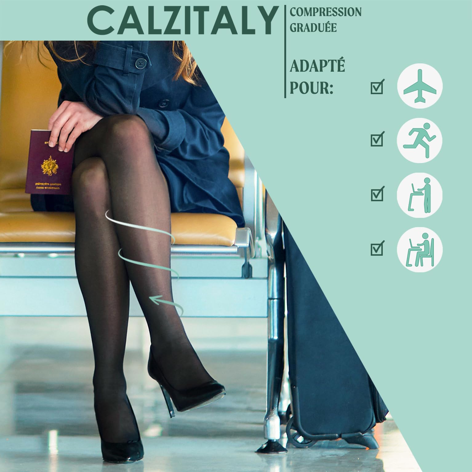 CALZITALY Collants de Soutien Médicaux Pointe Ouverte à Compression Graduée Forte 15-21 mm/Hg, 140 DEN, Made in Italy