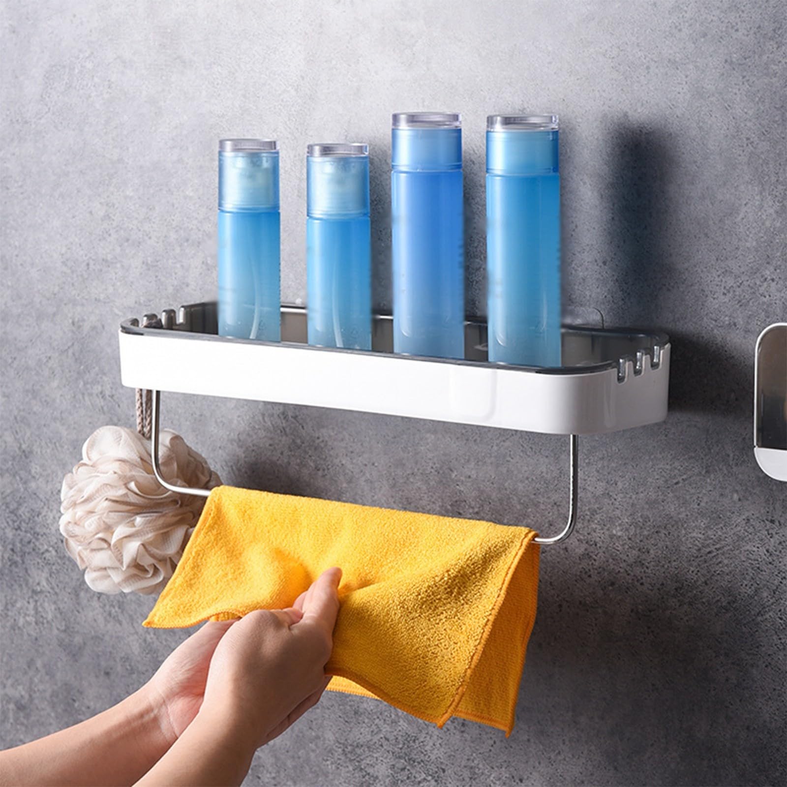 Bathroom Shower Caddy Plastic Shower Storage Rack Shower Organizer with Towel Rack Bath Organizer Wall Mounted Storage Shelf
