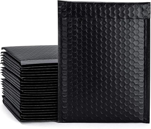 Switory 25Pcs Poly Bubble Mailers A5 Padded Envelopes Bulk Bubble Lined Wrap Polymailer Bags for Shipping Packaging Mailing Self Seal Black 15.2cmx22.9cm