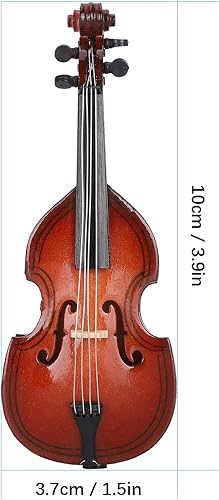 Miniatura 3 de Adorno de bajo miniatura de madera de 3.9 in con soporte, arco y estuche, mini réplica de instrumento musical coleccionable modelo de casa de