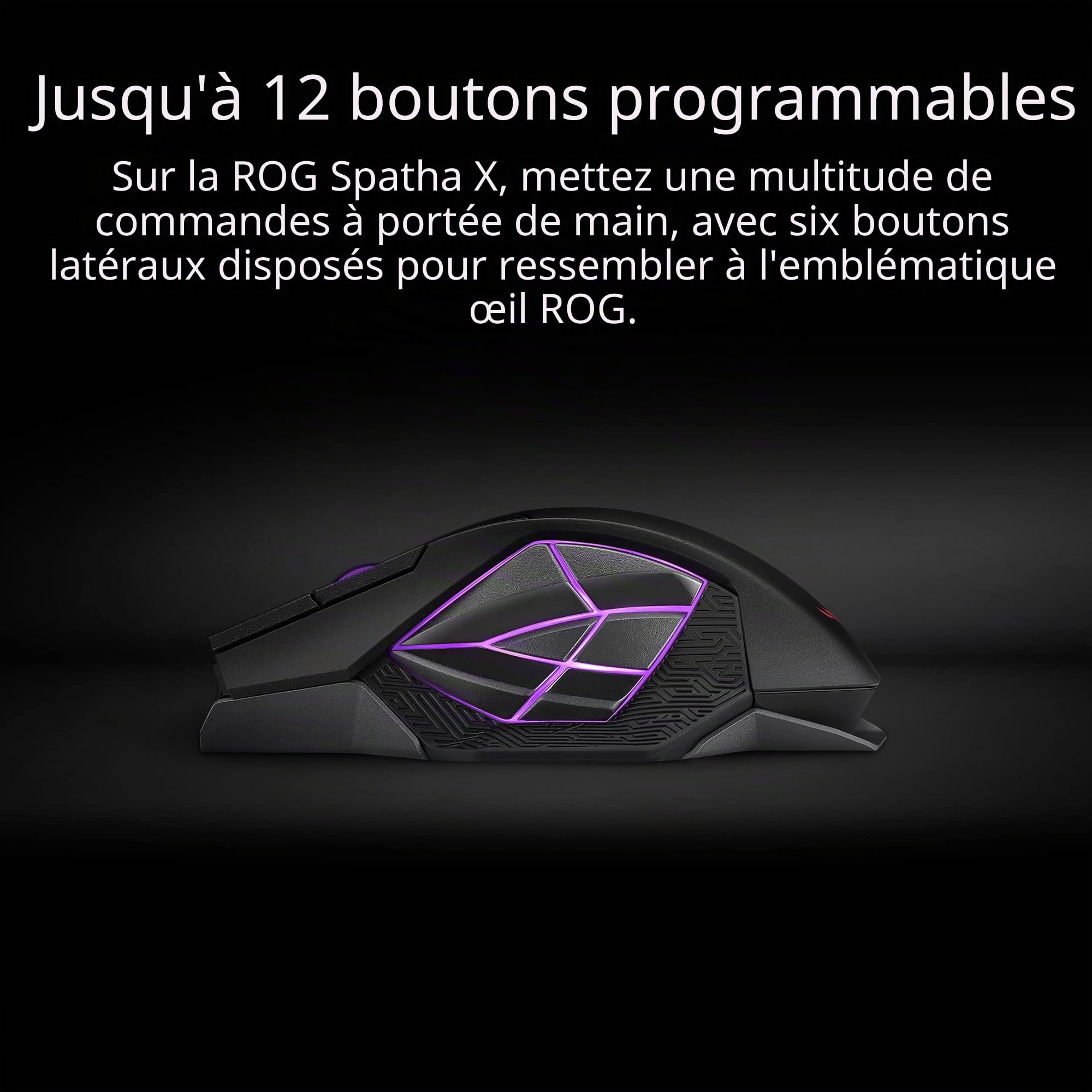ASUS ROG Spatha X Souris de jeu sans fil (support de charge magnétique, 12 boutons programmables, 19 000 DPI, prises de commutation à chaud push-fit, micro-commutateurs ROG, paracorde ROG et éclairage