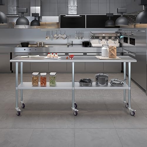 Vista 225 de AmGood Mesa de acero inoxidable de 24 pulgadas de largo x 18 pulgadas de profundidad con ruedas