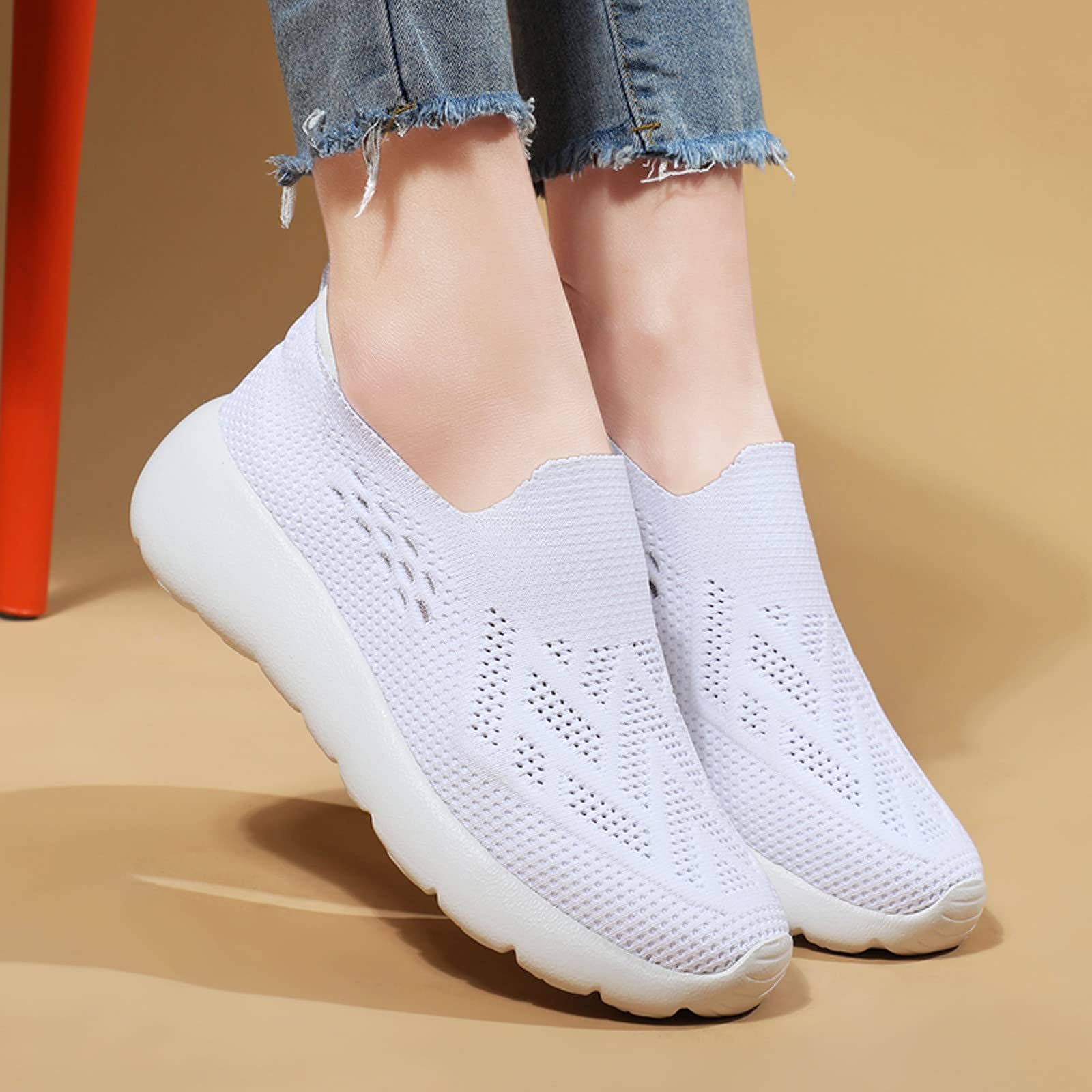 DFSDJEUWWomens Slip On Trainers Wide Fit Wedge Trainers Breathable Mesh  Orthopedic Sneakers Casual Low Top Round Toe Walking Shoes Lightweight Soft - Main Image
