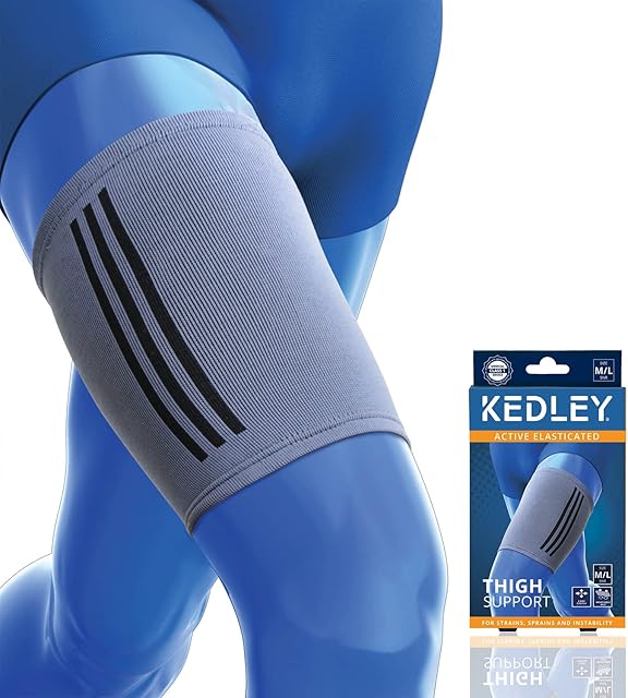 KEDLEY Thigh Support Sleeve | Premium Elasticated Compression Band | Pulled Hamstring, Strained or Bruised Muscles and Quad Injuries | Protects, Reassures and Aids Active Rehabilitation (Medium/Large)