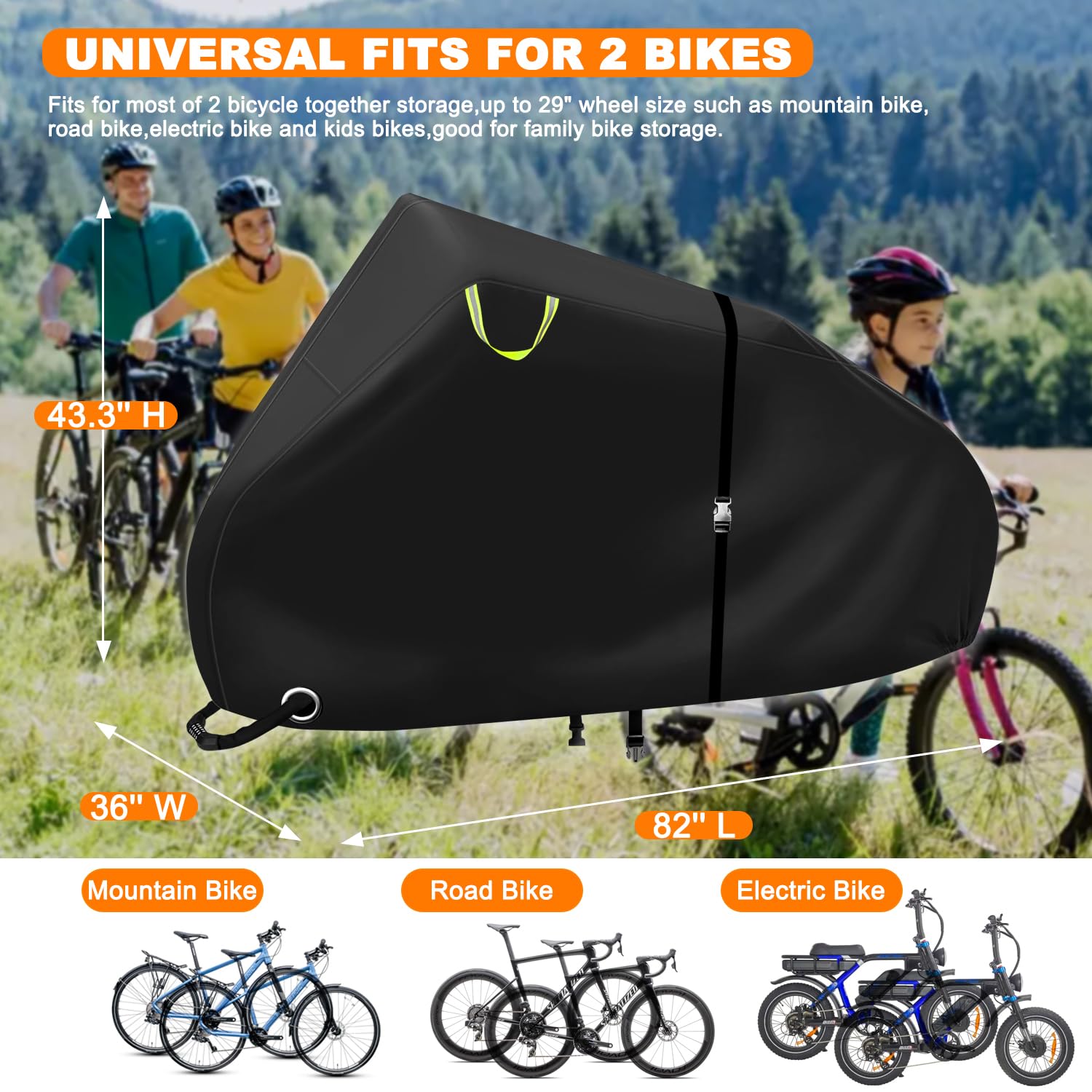 ClawsCover Fahrradabdeckungen für den Außenbereich, wasserdicht, für 2 Fahrräder, strapazierfähiges 600D-Polyester, langlebig, UV-Schutz, wetterfest, für E-Bike, Fahrrad, Elektrofahrrad, Schnallen