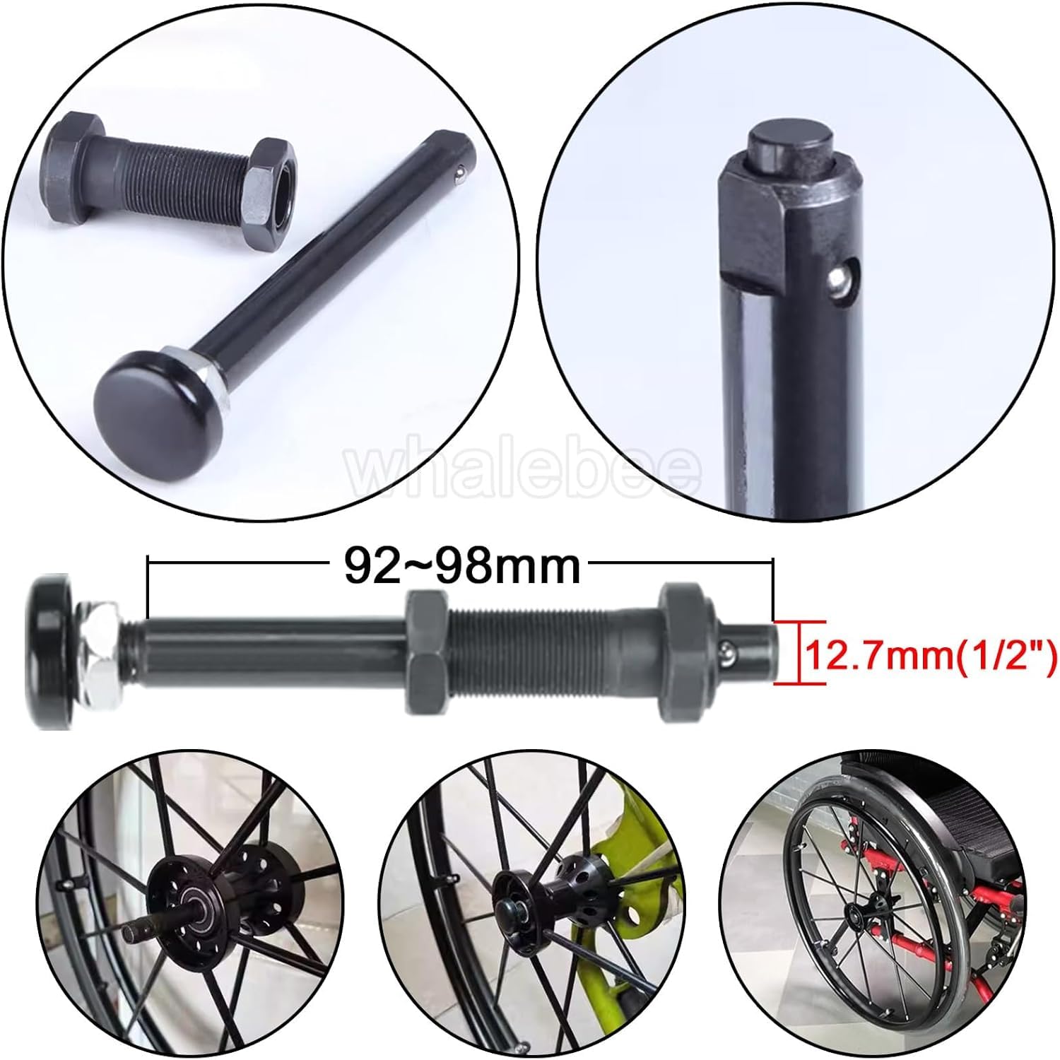 2 Piezas De Ruedas Traseras para Silla De Ruedas Neumáticos De Goma De 24", Cubo De Aluminio De Liberación Rápida con Rodamiento Y Eje Ruedas De Silla De Ruedas De Repuesto De 1/2, Black