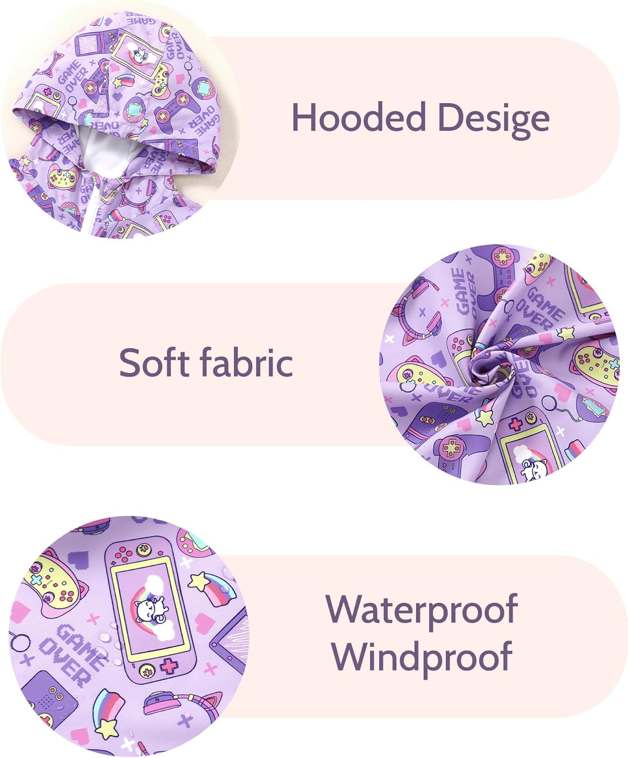 Toddler Girls Jacket Lightweight Hooded Windbreaker Kids Water-Resistant Light Rain Jacket Print Outwear 4-10Y - Image 6