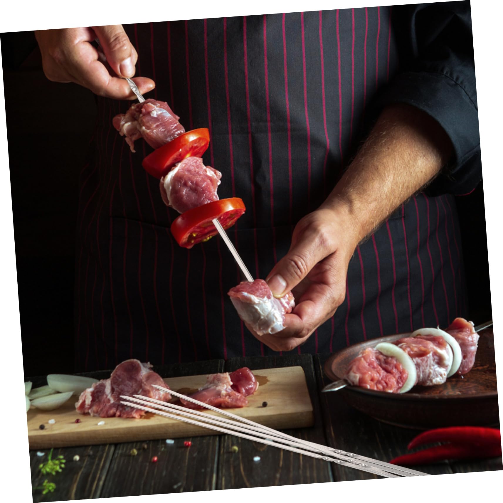 Spiedini Barbecue in Acciaio Inox Spessi 50 Pezzi per Carne | Punte Piatte Argento, Pratici e Riutilizzabili, per Festa Estiva e Attività Bbq