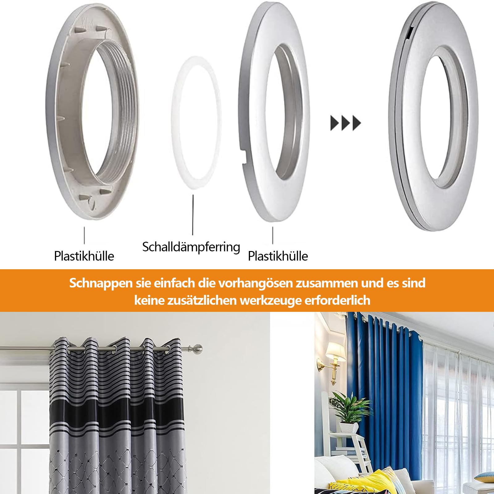 32 Anelli Per Occhielli Per Tende In Plastica Colore Argento, Diametro 7 Cm, Per Tende Da Finestra E Doccia - 5