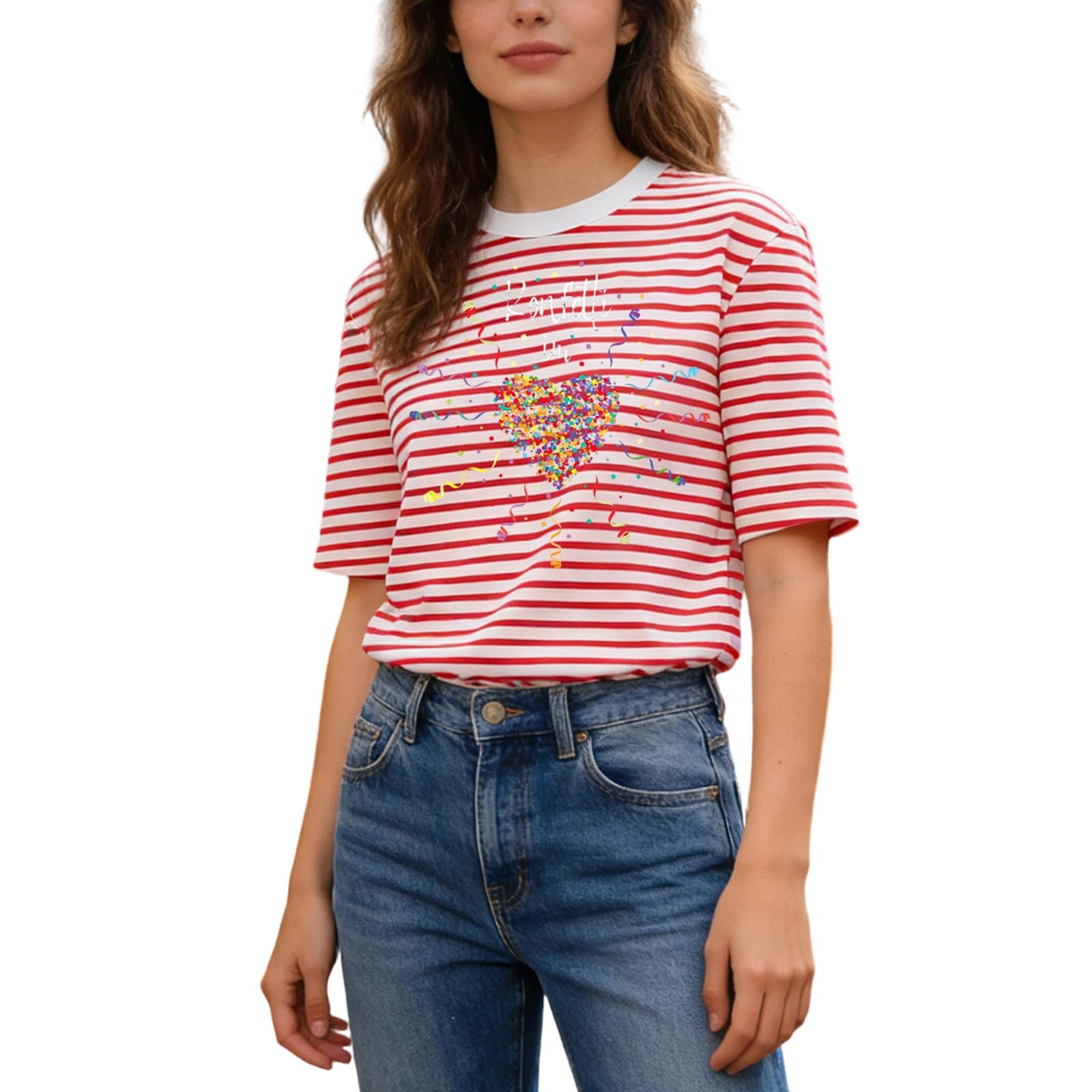 Zanisouta Striped Shirt Women's Red White Striped Short Sleeve Shirt Carnival T-Shirt Short Sleeve Blouse Crew Neck Tops Fancy Dress Sailor Costume Basic Casual Tops Fancy Dress Costumes, T Red, XL