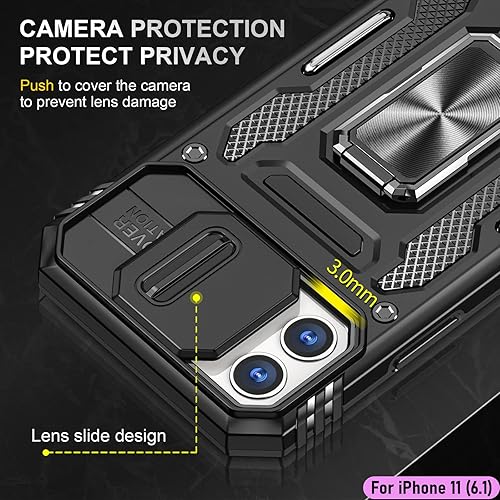 Miniatura 4 de Funda resistente para Apple iPhone 11, protección híbrida de goma de doble capa de grado militar con protector de cámara deslizante, soporte