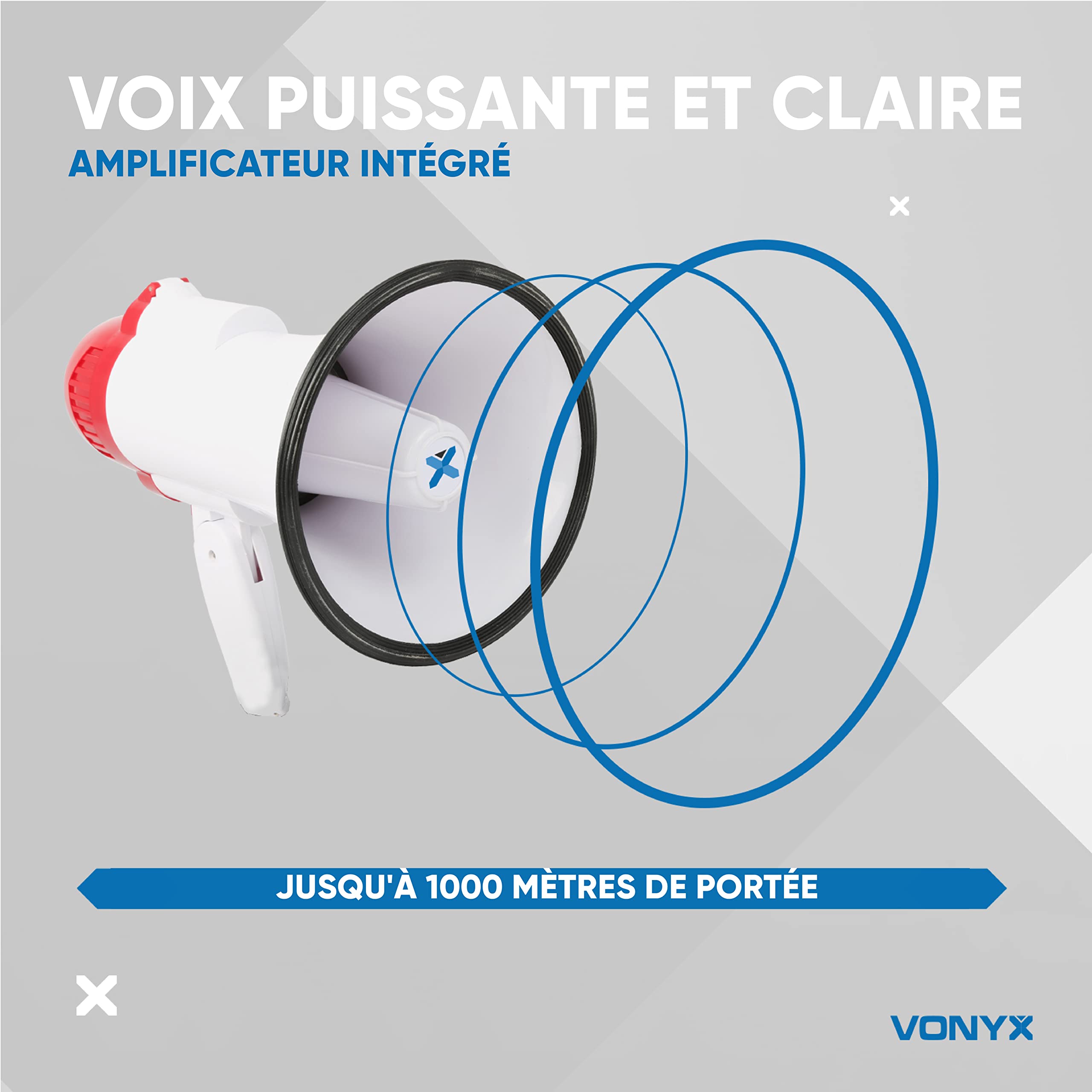 VONYX MEG020 Mégaphone Compact 20W, Idéal pour Manifestations et Matchs Sportifs - Jusqu’à 700 Mètres, Fonctions Enregistrement et Sirène, Poignée avec Dragonne, Réglage du Volume
