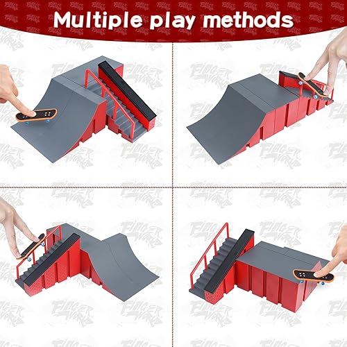 Miniatura 4 de Gr8ware Juego de rampas para patinetas para dedos, mini kit de patinaje de dedos, pista de rampa para patinaje de dedos, obstáculo con herramientas,