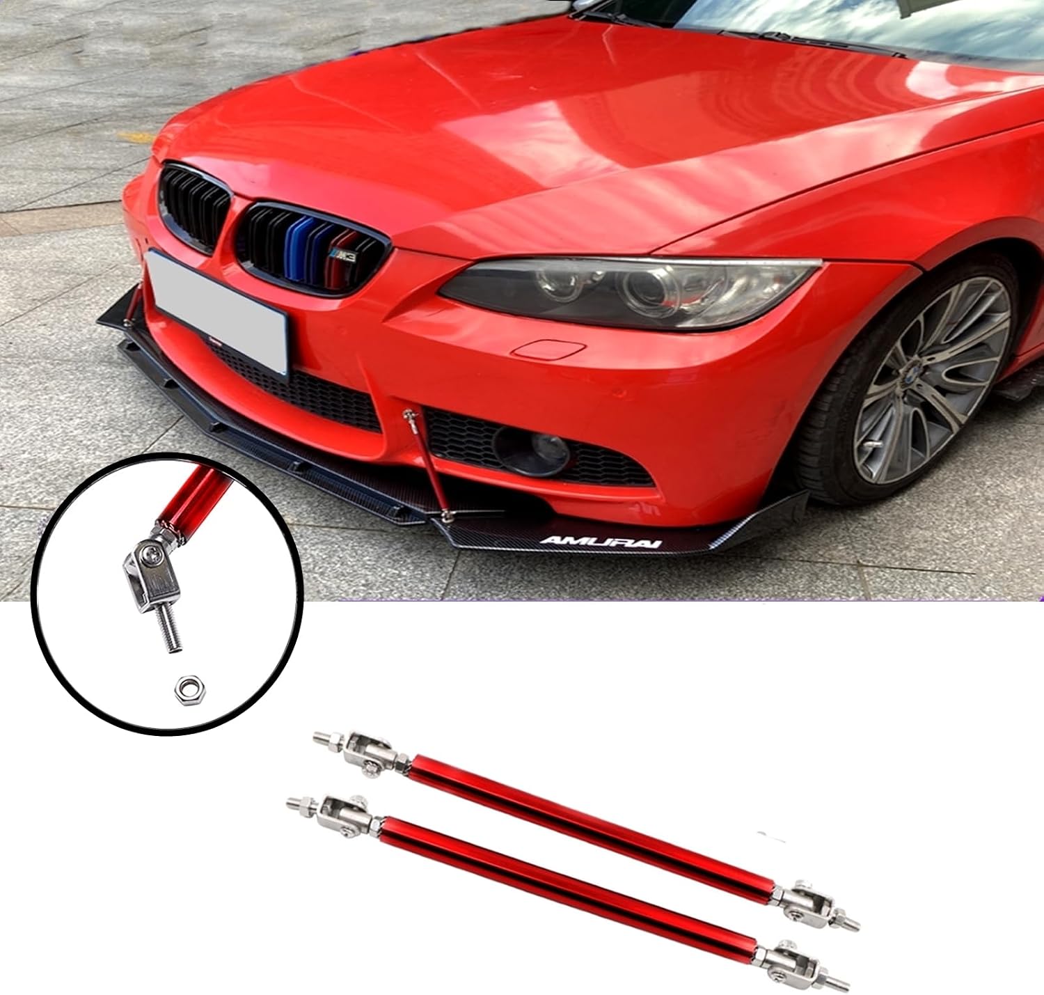 Splitter Strut Rods Adjustable 6"-9" Front Splitter Support Rods for Bumper Lip Splitter 2pc [Red]