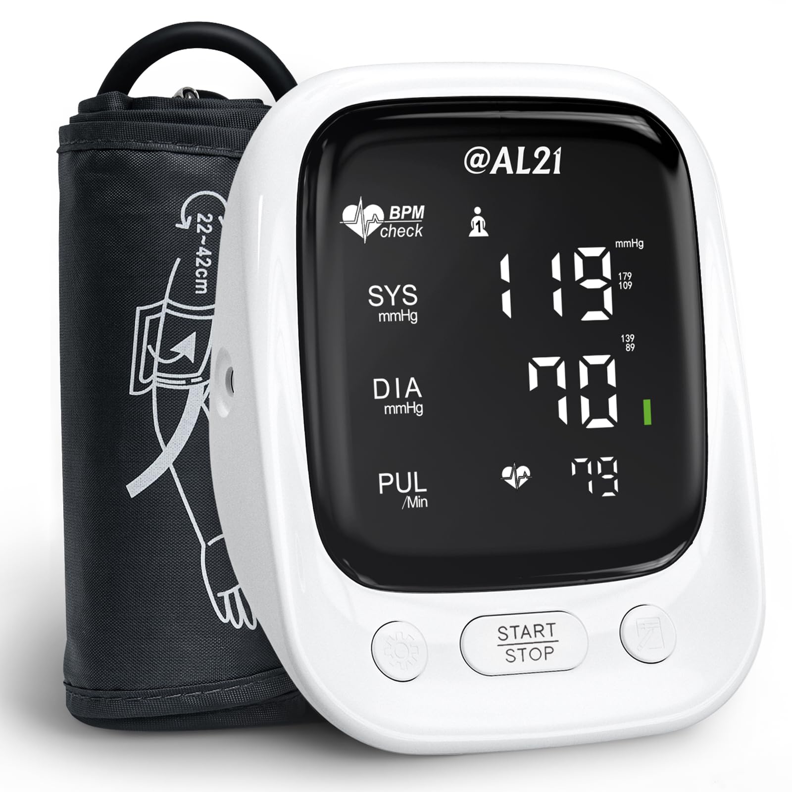 @AL21 Blood Pressure Monitor for Home Use, Upper Arm Digital Accurate and Portable Blood Pressure Monitor with Large Cuff, Heart Rate Monitor, Clear LED Display, Memory Function for 2 Users