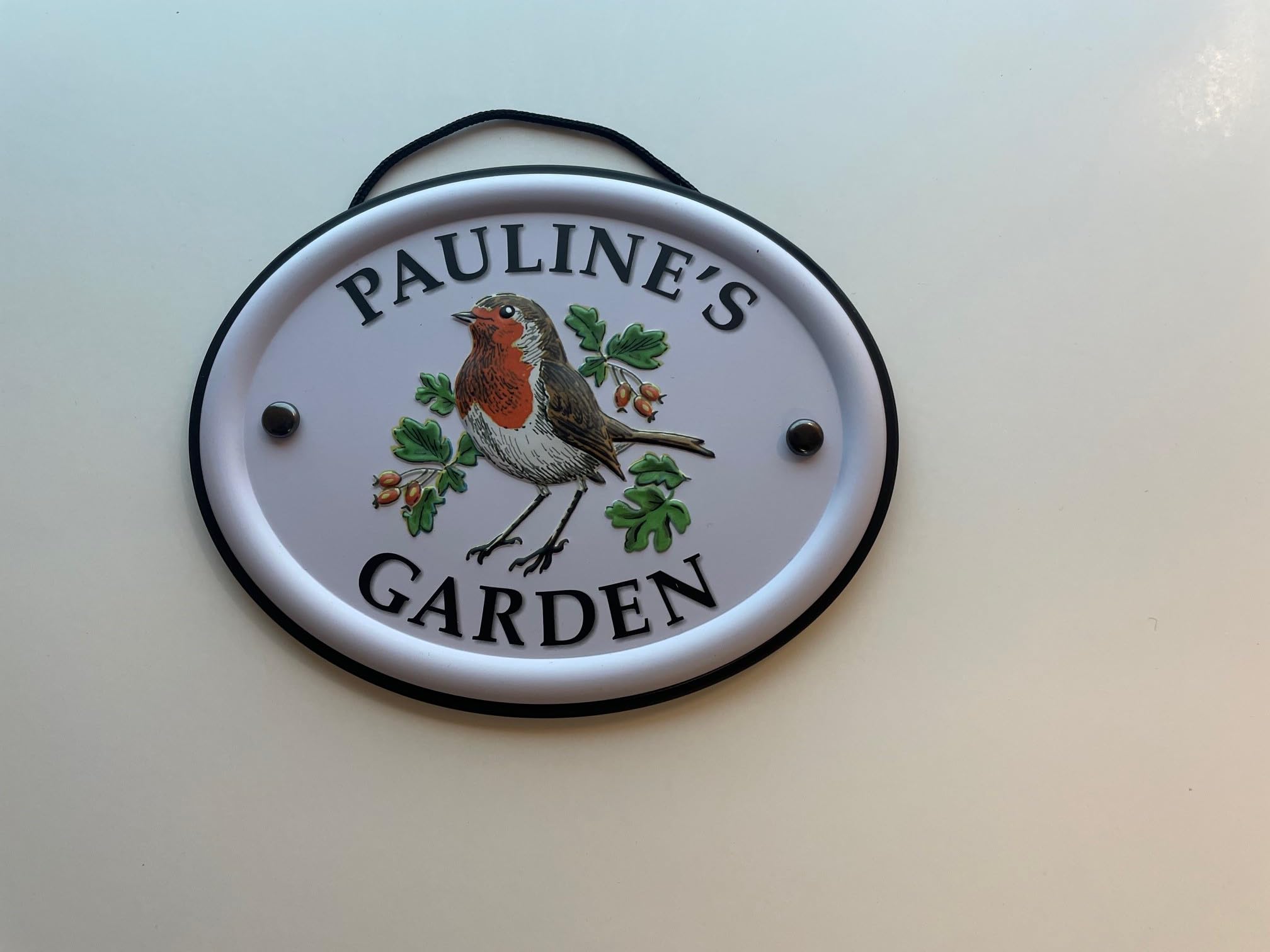 Personalised Embossed Metal Garden Sign 12x15cm – British Bird Design – Outdoor Decorative Hanging Garden Plaque – Weatherproof Metal Sign for Garden Walls Fences or Sheds (Pauline)