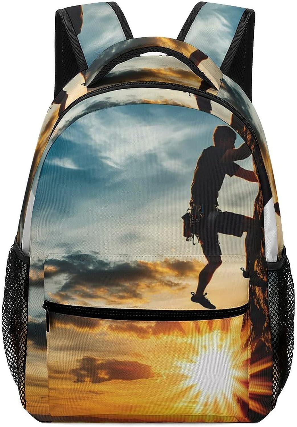 Man Climbing on Rock Mountain Sunset Laptop Backpack Lightweight Travel Daypack Shoulder Bag for Men Women