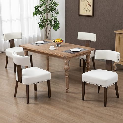 Miniatura 2 de Juego de 2 sillas de comedor tapizadas de madera, sillas de comedor de tela moderna de mediados de siglo con patas de madera, respaldo curvado,
