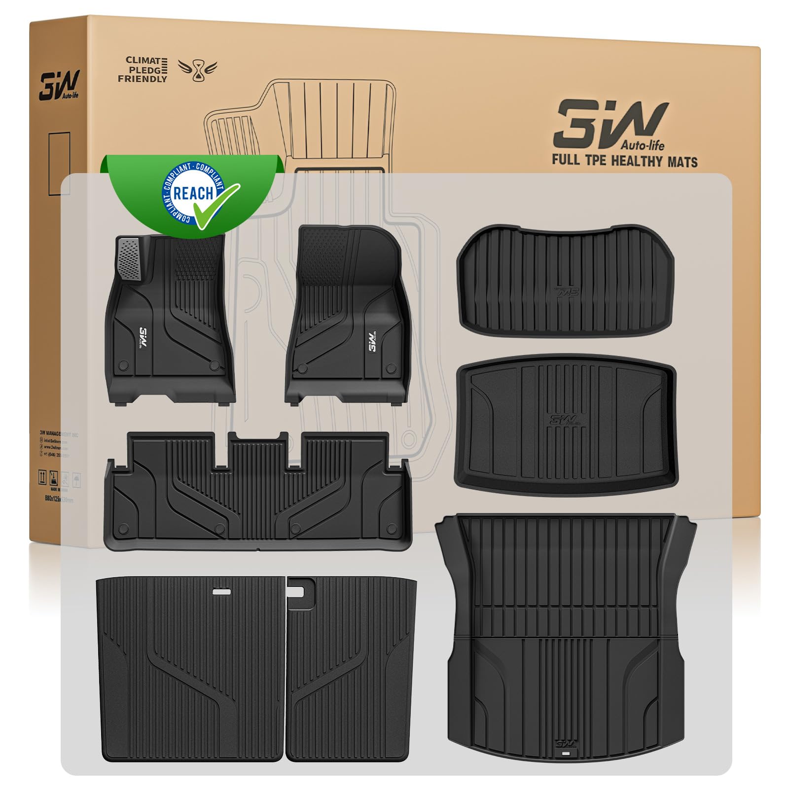 3W Alfombrillas Set 8 para Tesla Model 3 Highland 2024-2025, Alfombrillas y Bandeja de Maletero y Protector de Asiento, Thorex™ para Todo Tipo de Clima, Alfombrilla 1-2 Filas