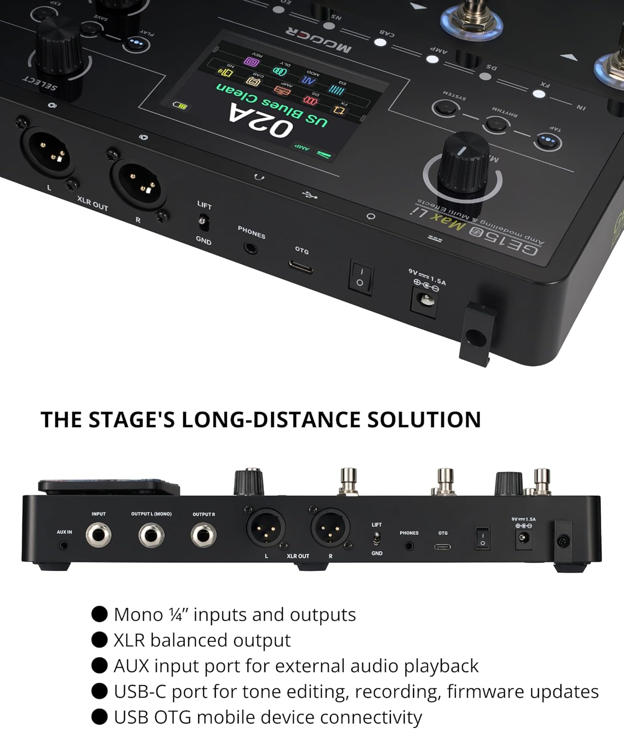 Rear panel connections of MOOER GE150 Max Li