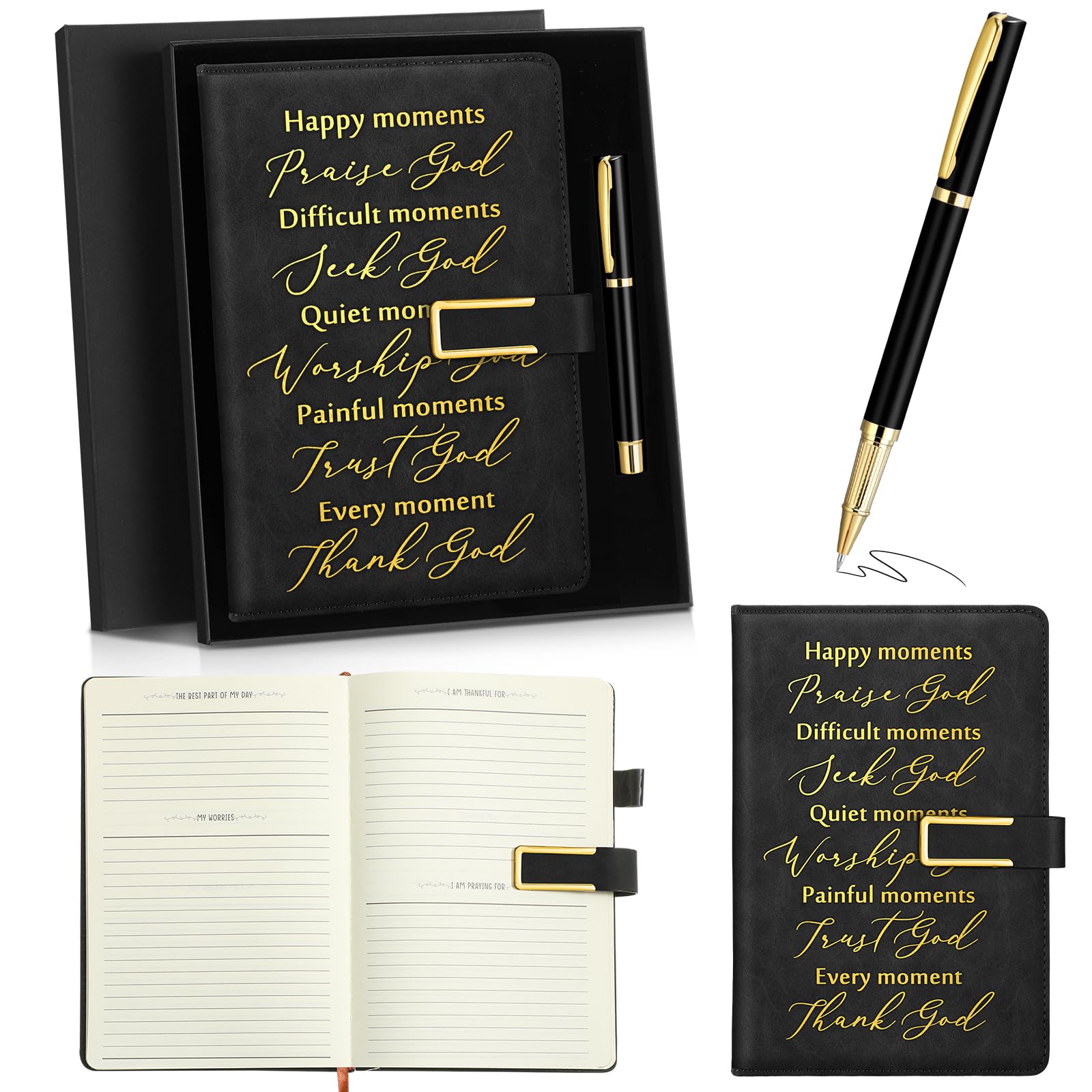Geyoga 1 Set Father Day Christian Gift for Men Dad Leather Bible Prayer Journal with Pen A6 100 Sheets Bible Study Notebook Kit Religious Gift for Husband Pastor Church Sunday School Graduation